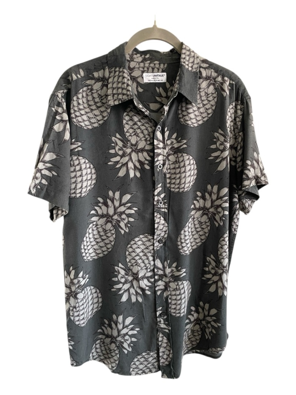 EIGHTH-AVENUE Men’s Black Hawaiian Pineapple Print Short-Sleeve Shirt Size M